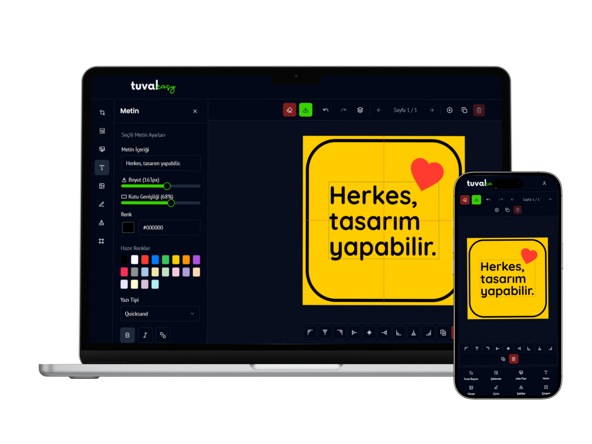 Tuval Easy uygulamasının arayüzünü gösteren bir görsel